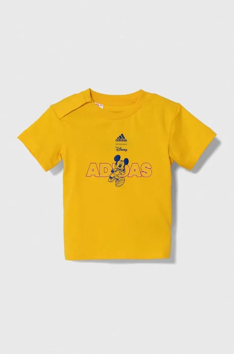 Dětské bavlněné tričko adidas žlutá barva, s potiskem