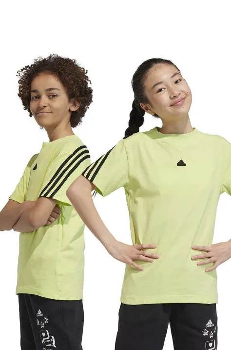 Otroška bombažna kratka majica adidas zelena barva