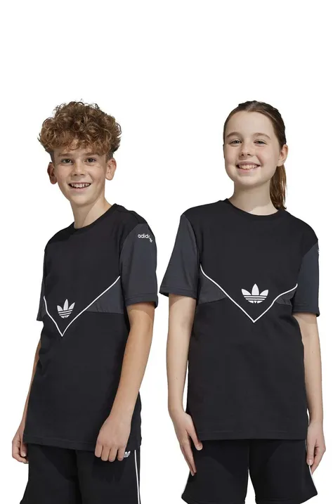 Detské bavlnené tričko adidas Originals čierna farba, vzorovaný