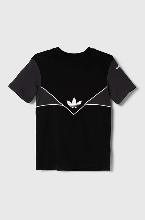 Дитяча бавовняна футболка adidas Originals колір чорний візерунок