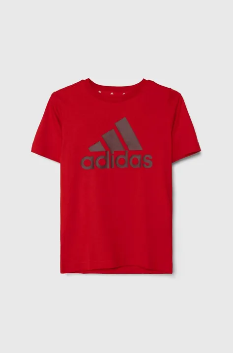 Detské bavlnené tričko adidas červená farba, s potlačou