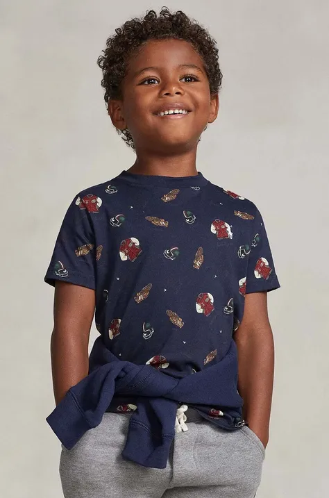 Детска памучна тениска Polo Ralph Lauren в тъмносиньо с десен