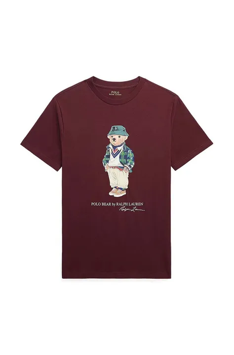 Polo Ralph Lauren t-shirt bawełniany dziecięcy kolor bordowy z nadrukiem