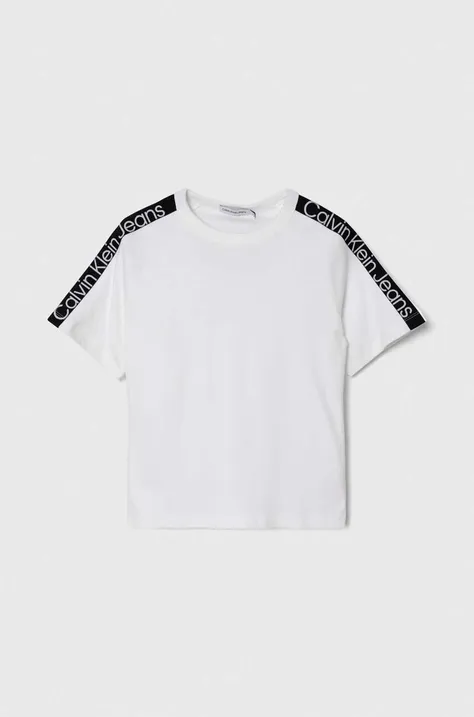 Calvin Klein Jeans t-shirt bawełniany dziecięcy kolor biały z aplikacją