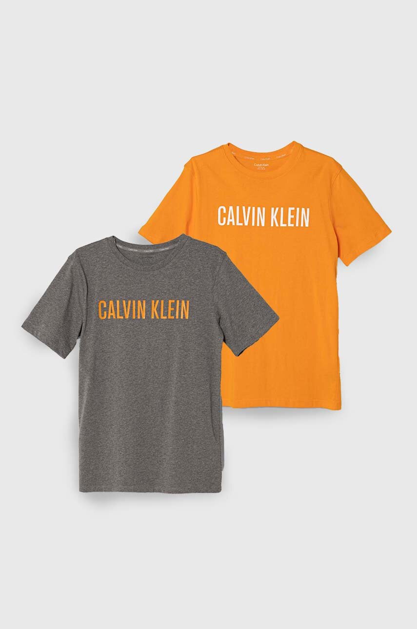 Calvin Klein Underwear t-shirt bawełniany dziecięcy 2-pack kolor pomarańczowy z nadrukiem
