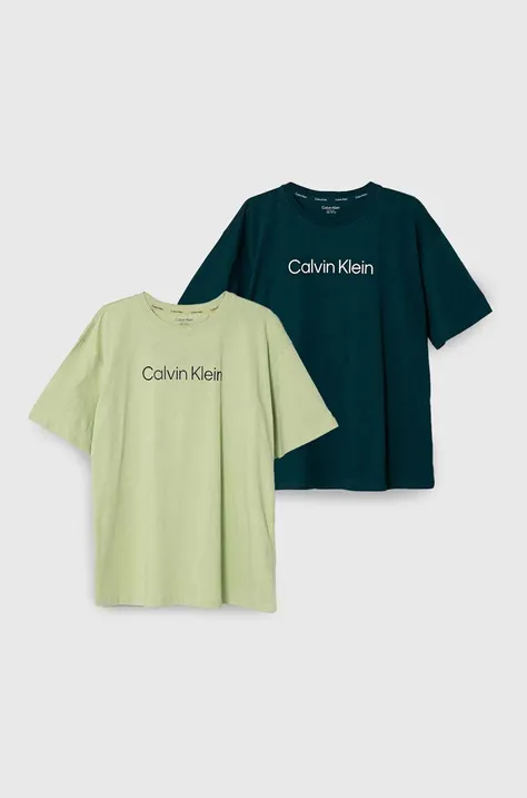 Calvin Klein Underwear t-shirt piżamowy bawełniany dziecięcy 2-pack kolor zielony z nadrukiem
