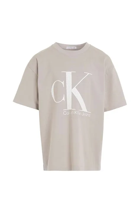 Calvin Klein Jeans t-shirt bawełniany dziecięcy kolor beżowy z nadrukiem
