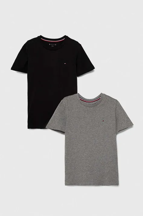 Detské bavlnené tričko Tommy Hilfiger 2-pak šedá farba, jednofarebný