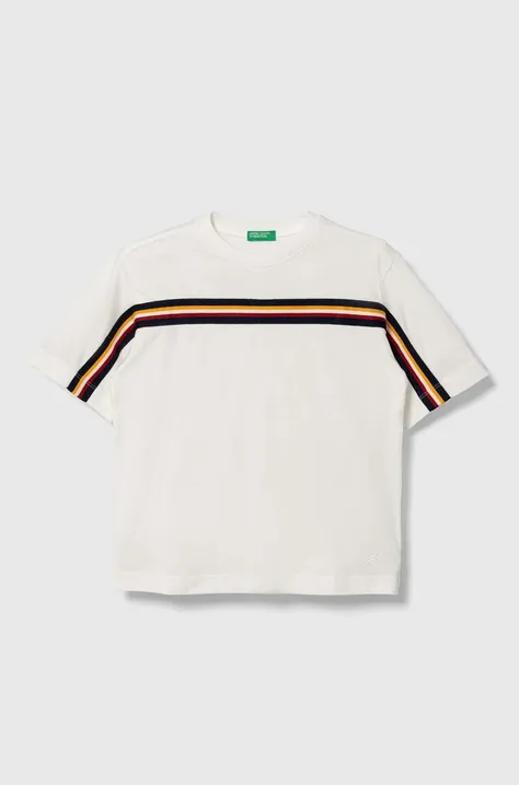 Dječja pamučna majica kratkih rukava United Colors of Benetton boja: bijela, s aplikacijom