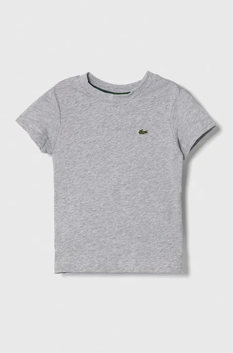 Детска памучна тениска Lacoste в сиво с изчистен дизайн