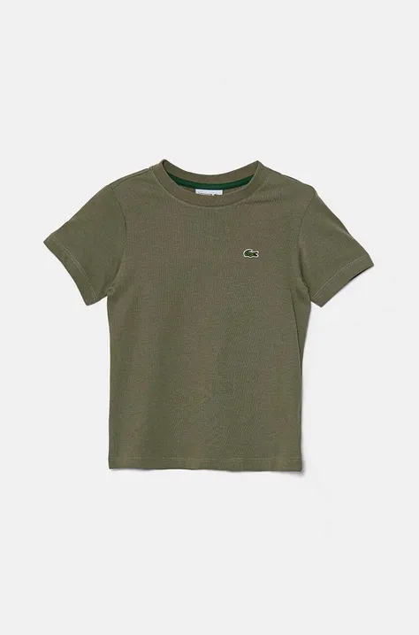 Детская хлопковая футболка Lacoste цвет зелёный однотонный