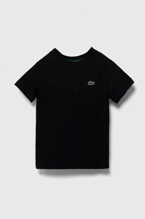 Lacoste t-shirt bawełniany dziecięcy kolor czarny gładki