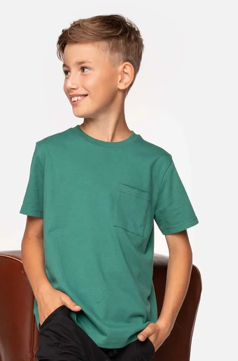 Coccodrillo t-shirt bawełniany dziecięcy kolor zielony gładki