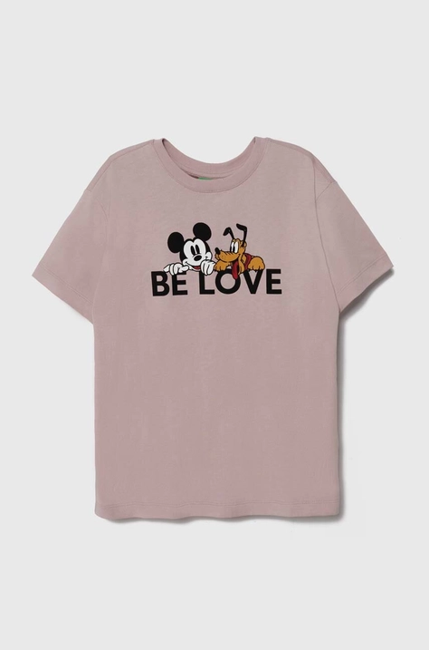 Detské bavlnené tričko United Colors of Benetton x Disney ružová farba, s potlačou