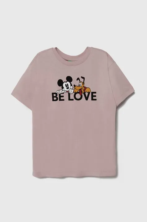 United Colors of Benetton t-shirt bawełniany dziecięcy x Disney kolor różowy z nadrukiem