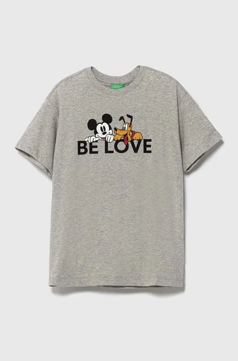 Детская хлопковая футболка United Colors of Benetton x Disney цвет серый с принтом