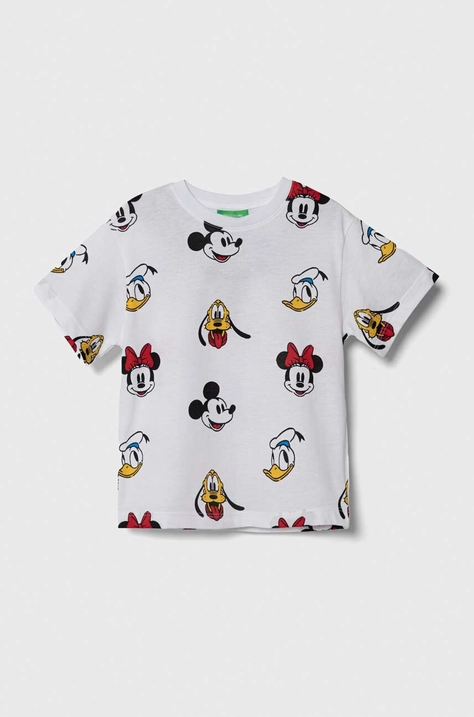 Детска памучна тениска United Colors of Benetton x Disney в бяло с десен