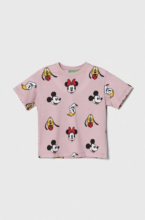 United Colors of Benetton t-shirt bawełniany dziecięcy x Disney kolor różowy wzorzysty