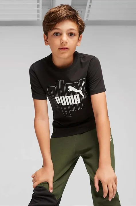 Puma t-shirt bawełniany dziecięcy GRAPHICS NO.1 LOGO Tee B kolor czarny z nadrukiem