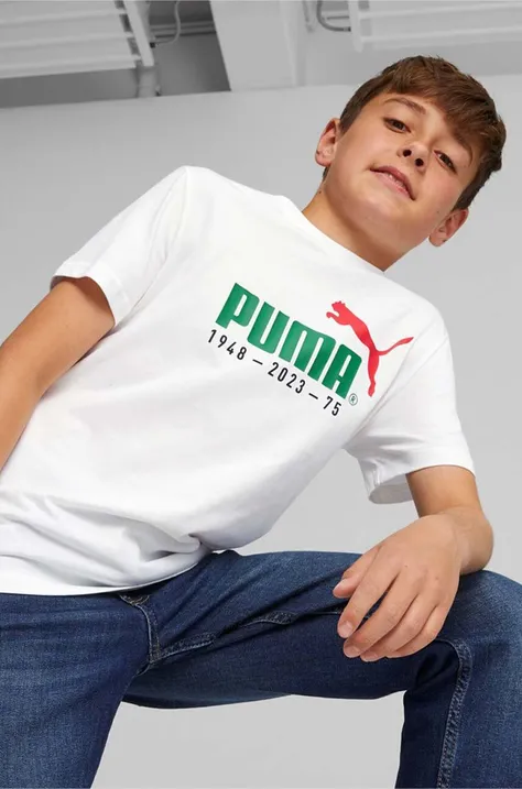 Puma t-shirt dziecięcy No.1 Logo Celebration Tee B kolor biały z nadrukiem