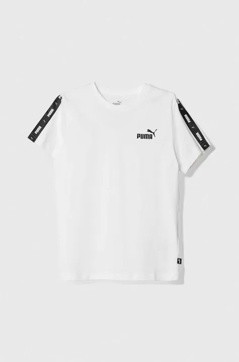 Puma t-shirt bawełniany dziecięcy Ess Tape Tee B kolor biały z nadrukiem