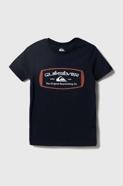Quiksilver t-shirt bawełniany dziecięcy QSMINDBARRELSSY TEES kolor granatowy z nadrukiem