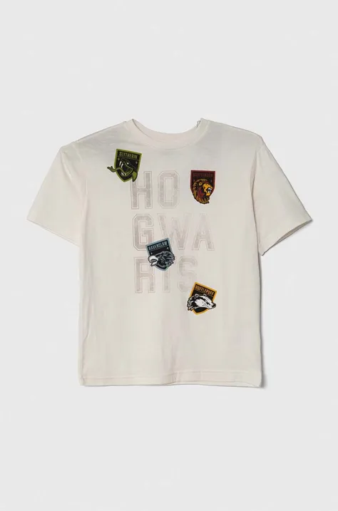 United Colors of Benetton t-shirt bawełniany dziecięcy x Harry Potter kolor beżowy z nadrukiem