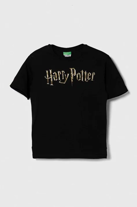United Colors of Benetton t-shirt bawełniany dziecięcy x Harry Potter kolor czarny z nadrukiem