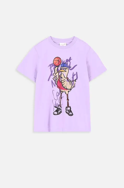 Coccodrillo t-shirt bawełniany dziecięcy kolor fioletowy z nadrukiem