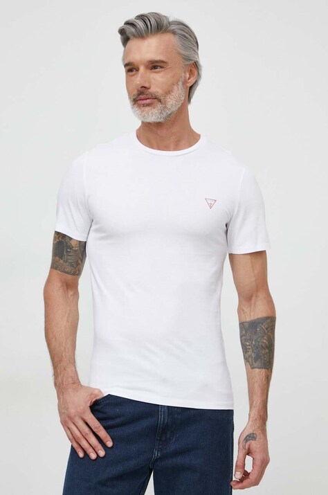 Guess tricou din bumbac barbati, culoarea alb, neted