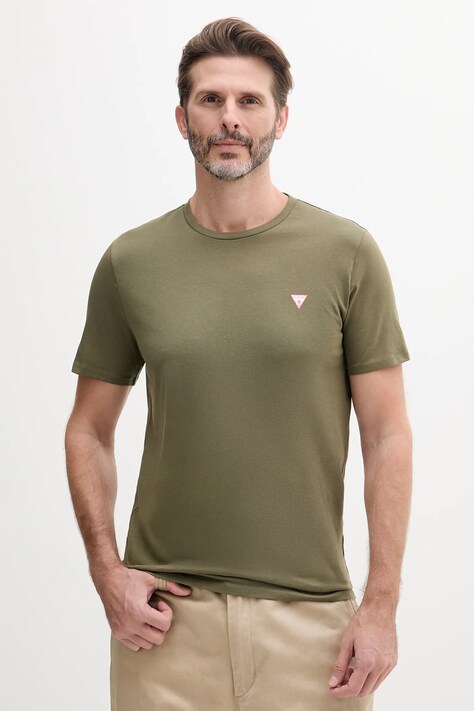 Βαμβακερό μπλουζάκι Guess ανδρικό, χρώμα: πράσινο, M2YI36 I3Z14