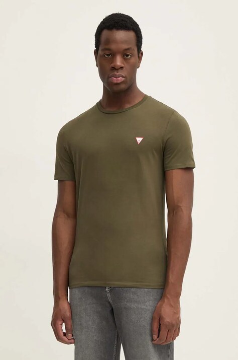 Guess tricou din bumbac barbati, culoarea verde, neted, M2YI36 I3Z14