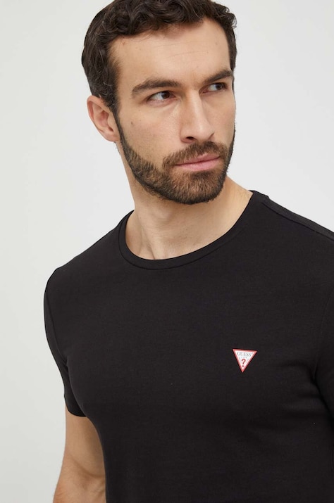 Guess tricou din bumbac culoarea negru, neted
