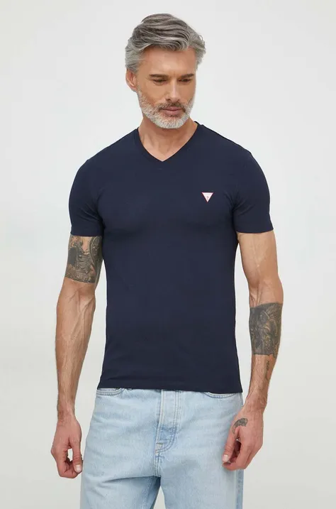 Majica kratkih rukava Guess za muškarce, boja: tamno plava, bez uzorka