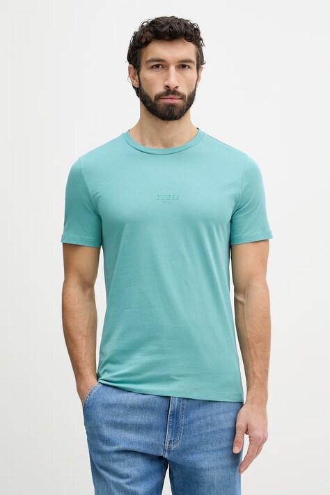 Guess t-shirt bawełniany AIDY męski kolor zielony z aplikacją M2YI72 I3Z14