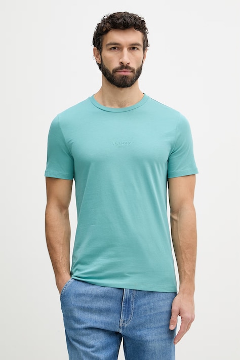 Βαμβακερό μπλουζάκι Guess AIDY ανδρικό, χρώμα: πορτοκαλί, M2YI72 I3Z14