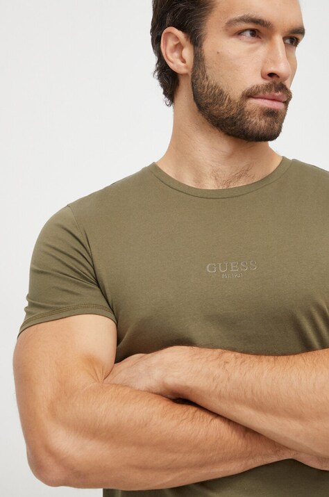 Βαμβακερό μπλουζάκι Guess χρώμα: πράσινο