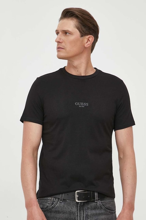 Guess tricou din bumbac culoarea negru, cu imprimeu