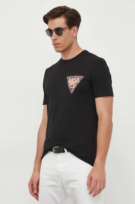 Majica kratkih rukava Guess za muškarce, boja: crna, s aplikacijom