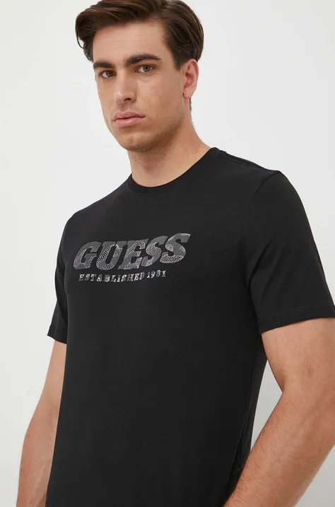 Guess t-shirt fekete, férfi, nyomott mintás