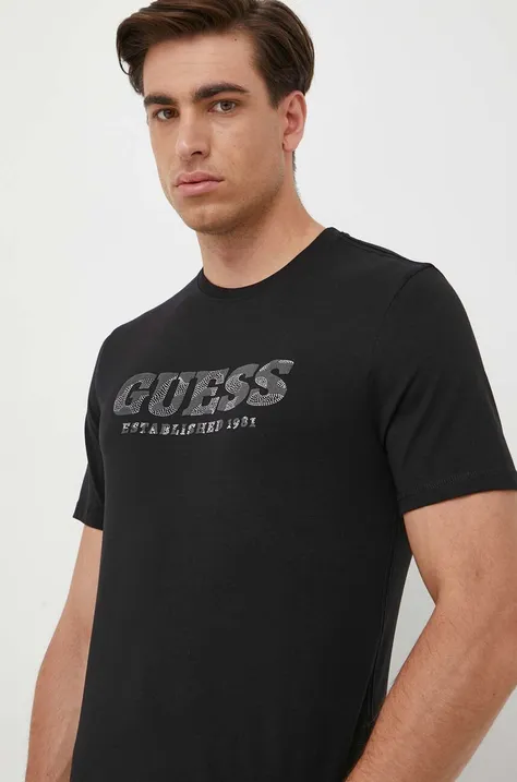 Футболка Guess чоловічий колір чорний з принтом