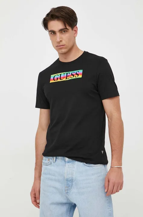 Guess t-shirt bawełniany kolor czarny z aplikacją