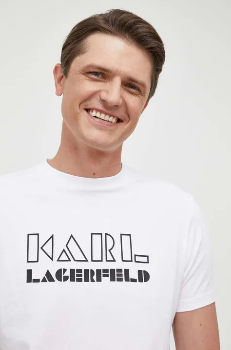 Karl Lagerfeld t-shirt męski kolor biały wzorzysty