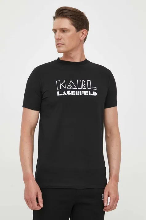 Тениска Karl Lagerfeld в черно с десен