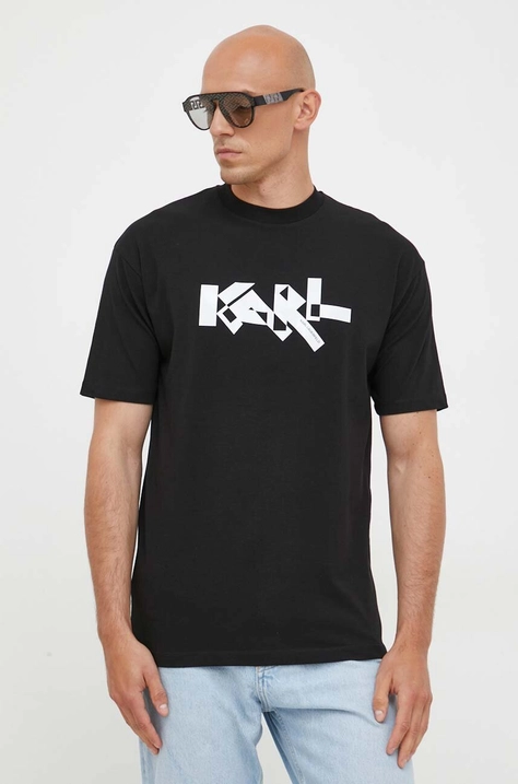 Karl Lagerfeld t-shirt fekete, férfi, nyomott mintás