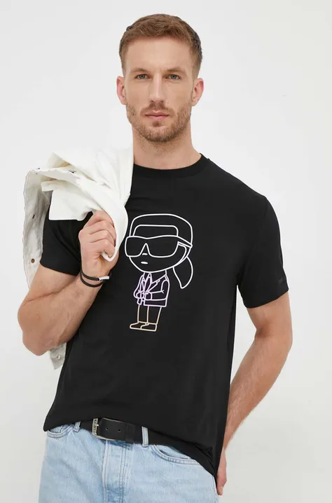 Karl Lagerfeld t-shirt męski kolor czarny z nadrukiem