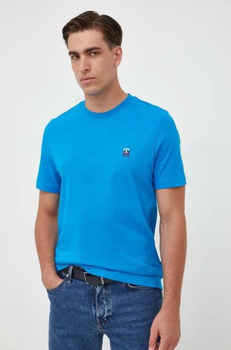 Tommy Hilfiger t-shirt bawełniany kolor niebieski z aplikacją