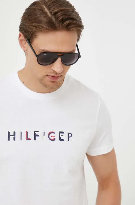 Tommy Hilfiger t-shirt bawełniany kolor biały z nadrukiem