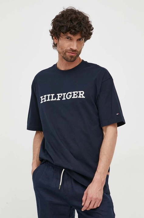 Tommy Hilfiger t-shirt bawełniany kolor granatowy z aplikacją