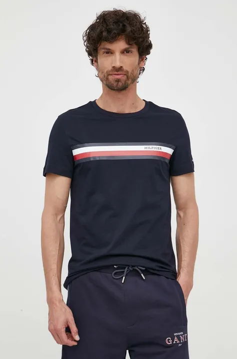 Tommy Hilfiger t-shirt bawełniany kolor granatowy z nadrukiem